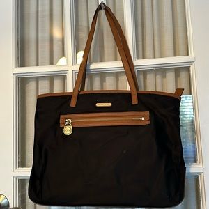 Michael Kors Large Nylon Black/Brown Large Tote Shoulder Bag Purse